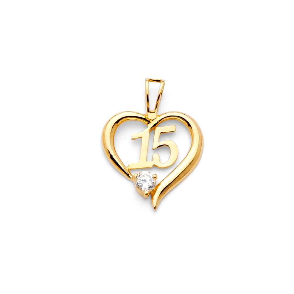 14KY CZ HEART PENDANT: 14KY CZ Heart Pendant Type: Pendant Material Type: 14k Gold Material Color: Yellow Avg. Weight: 0.73 Gr. Size: Height : 15 mm, Width : 15 mm Accessories: None Notice: When purchasing pre-owned goods,