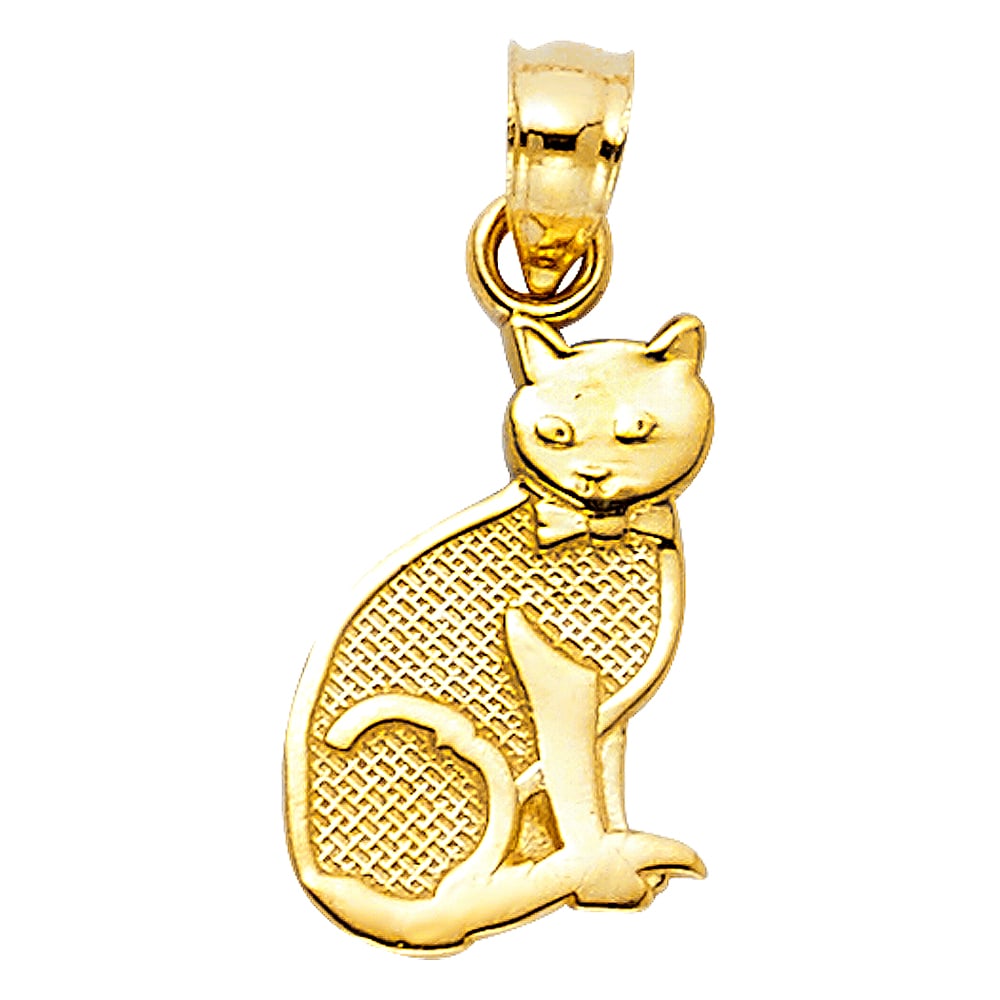 14KY CAT PENDANT: 14KY Cat Pendant Type: Pendant Material Type: 14k Gold Material Color: Yellow Avg. Weight: 0.78 Gr Size: Height : 15 mm Width : 10 mm Accessories: None Notice: When purchasing pre-owned goods, please