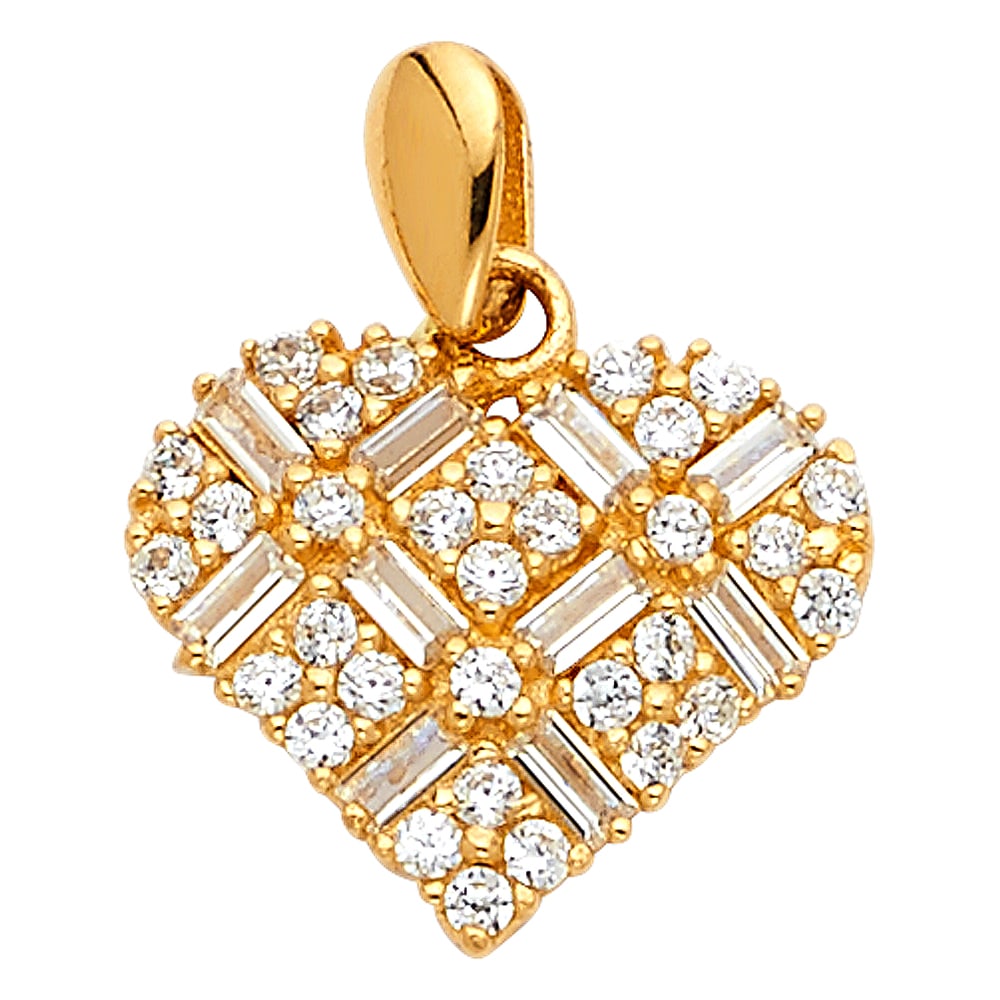 14KY CZ HEART PENDANT: 14KY CZ Heart Pendant Type: Pendant Material Type: 14k Gold Material Color: Yellow Avg. Weight: 0.96 Gr. Size: Height : 17 mm,Width : 13 mm Accessories: None Notice: When purchasing pre-owned goods,