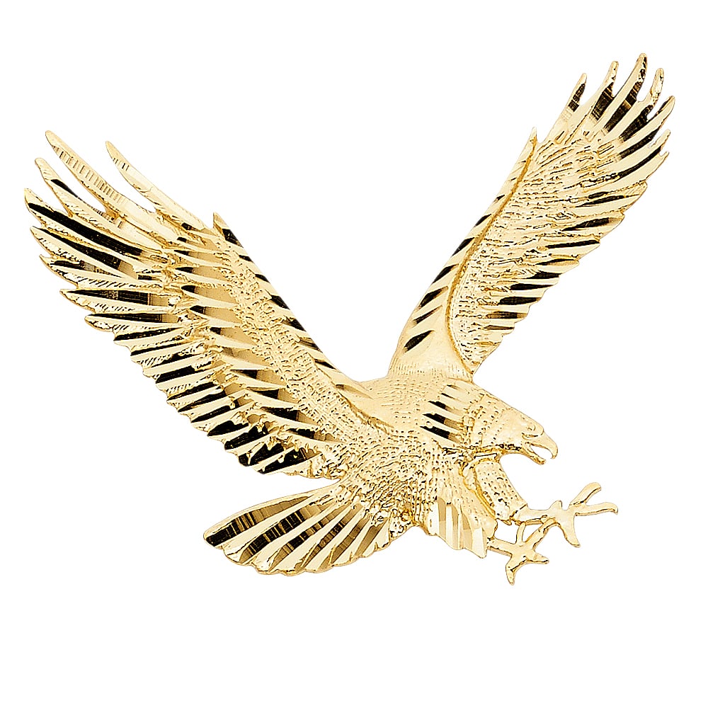 14KY EAGLE PENDANT: 14KY Eagle Pendant Type: Pendant Material Type: 14k Gold Material Color: Yellow Avg. Weight: 4.48 Gr. Size: Height : 35 mm,Width : 45 mm Accessories: None Notice: When purchasing pre-owned