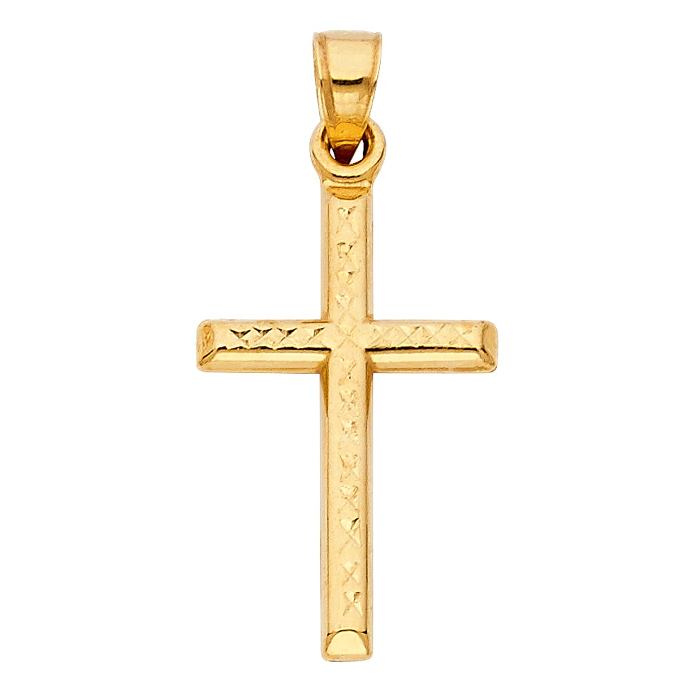 14KY CROSS PENDANT: 14KY Cross Pendant Type: Pendant Material Type: 14k Gold Material Color: Yellow Avg. Weight: 0.73 Gr. Size: Height : 25 mm,Width : 16 mm Accessories: None Notice: When purchasing pre-owned goods,