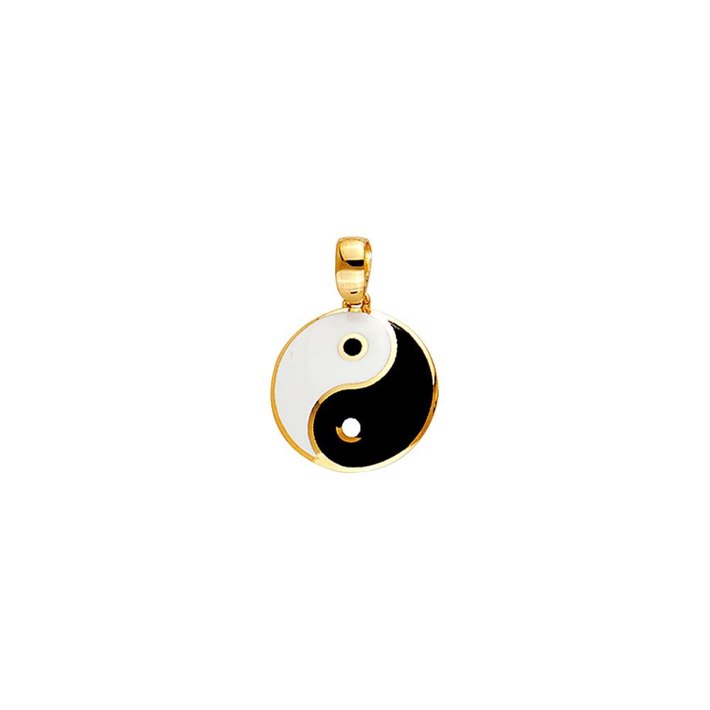 14KY ENAMEL YIN YANG MEDAL PENDANT: 14KY Enamel Yin Yang Medal Pendant Type: Pendant Material Type: 14k Gold Material Color: Yellow Avg. Weight: 1.15 Gr. Size: Height : 18 mm, Width : 12 mm Accessories: None Notice: When pur