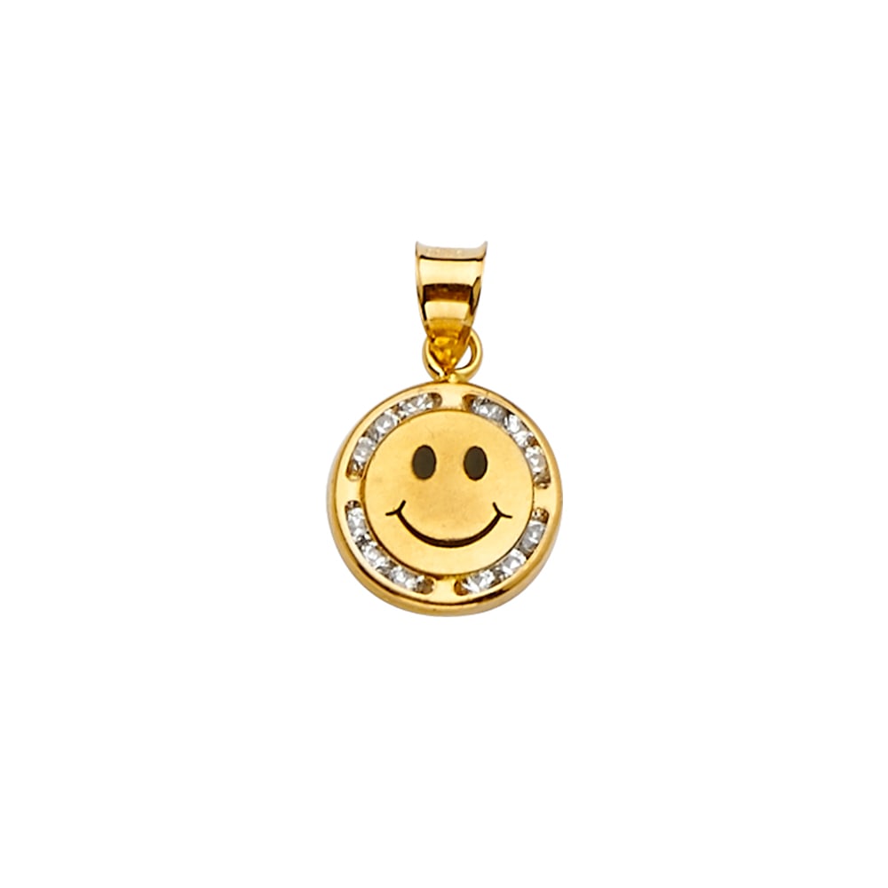 14KY CZ SMALLILE PENDANT: 14KY CZ Smallile Pendant Type: Pendant Material Type: 14k Gold Material Color: Yellow Avg. Weight: 0.74 Gr. Size: Height : 17 mm Width : 9 mm Accessories: None Notice: When purchasing pre-