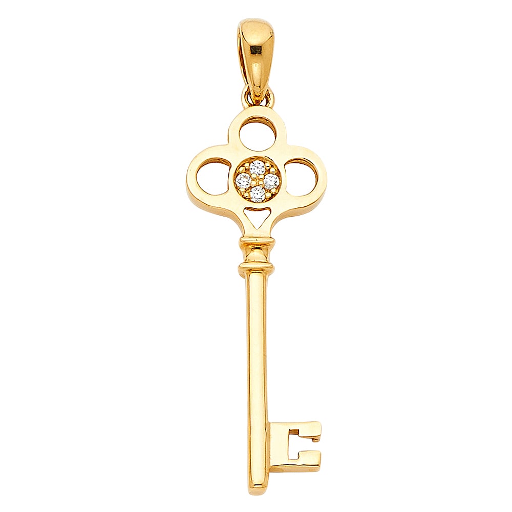 14KY CZ KEY PENDANT: 14KY CZ Key Pendant Type: Pendant Material Type: 14k Gold Material Color: Yellow Avg. Weight: 1.35 Gr. Size: Height : 35 mm,Width : 10 mm Accessories: None Notice: When purchasing pre-owne
