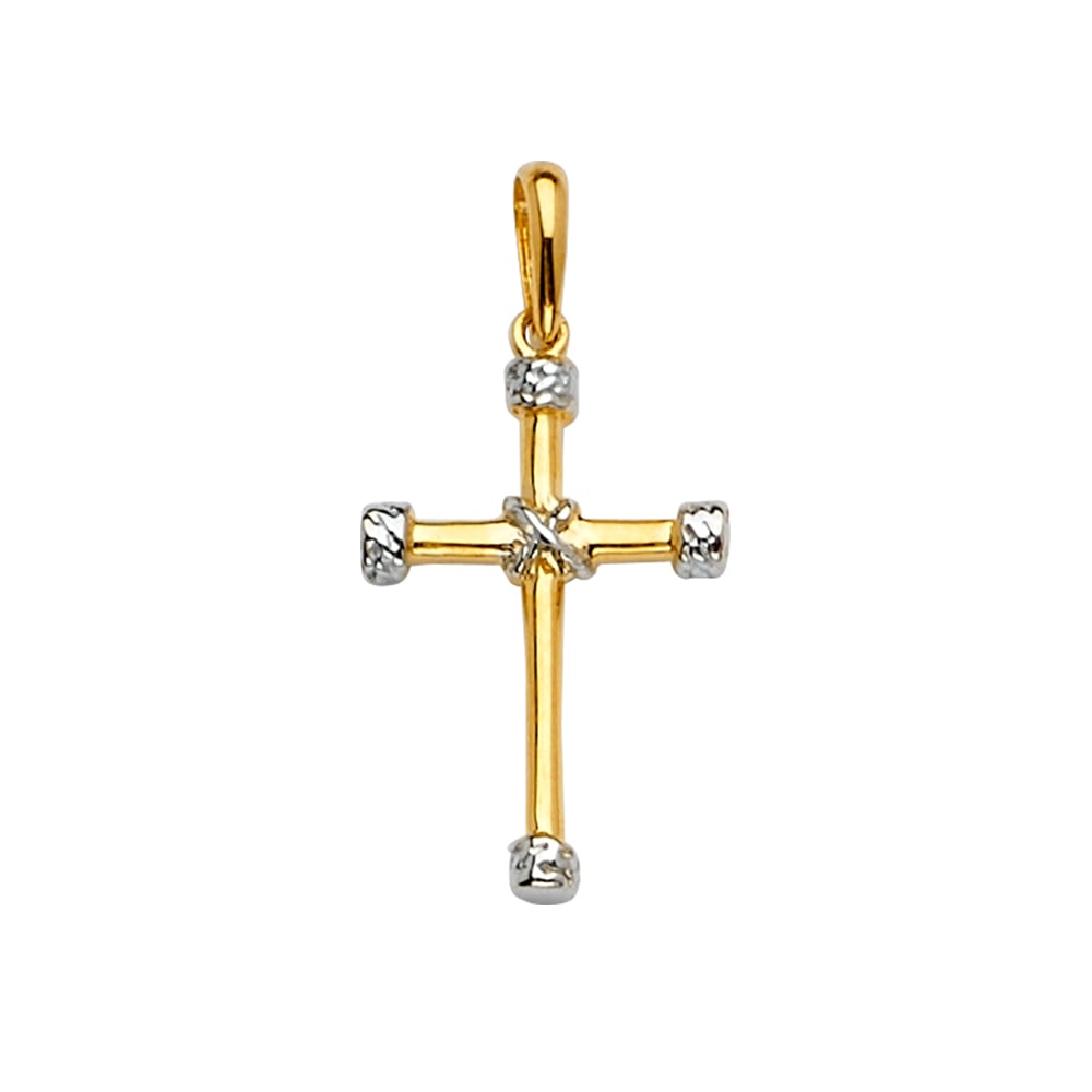 14K 2T CROSS PENDANT: 14K 2T Cross Pendant Type: Pendant Material Type: 14k Gold Material Color: Two Tone Avg. Weight: 1.37 Gr. Size: Height : 27 mm,Width : 12 mm Accessories: None Notice: When purchasing pre-owned goods,