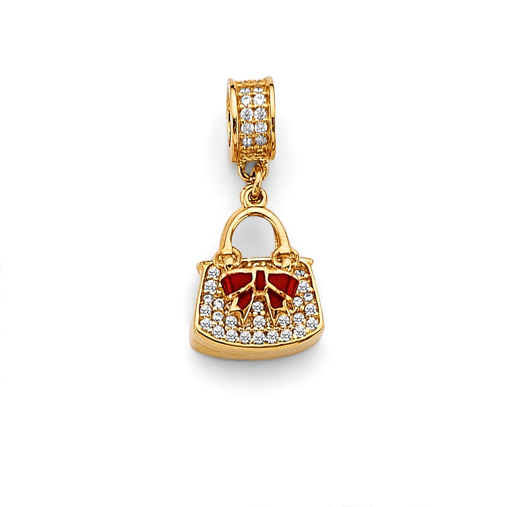 14KY CZ PURSE CHARM: 14KY CZ Purse Charm Type: Pendant Material Type: 14k Gold Material Color: Yellow Avg. Weight: 2.2 Gr. Size: Height : 22 mm, Width : 10 mm Accessories: None Notice: When purchasing pre-owned goods,