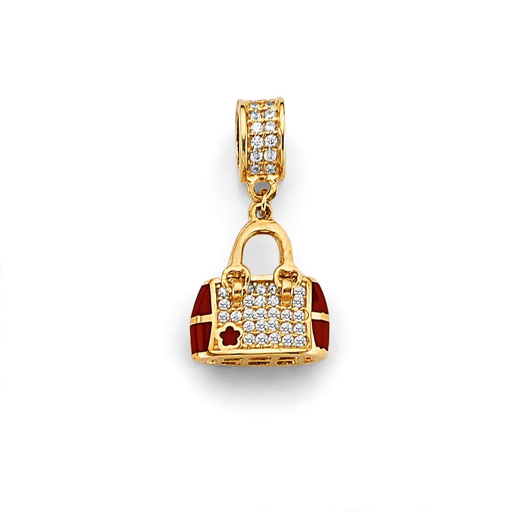 14KY CZ PURSE CHARM: 14KY CZ Purse Charm Type: Pendant Material Type: 14k Gold Material Color: Yellow Avg. Weight: 2.22 Gr. Size: Height : 20 mm, Width : 10 mm Accessories: None Notice: When purchasing pre-owned goods,