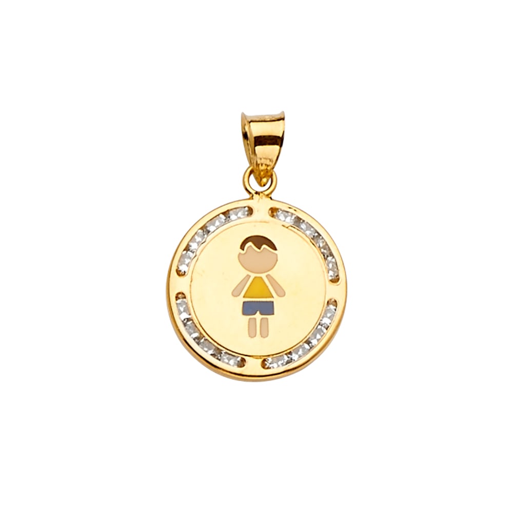 14KY CZ ENAMEL BOYL PENDANT: 14KY CZ Enamel Boyl Pendant Type: Pendant Material Type: 14k Gold Material Color: Yellow Avg. Weight: 1.32 Gr. Size: Height : 21 mm Width : 15 mm Accessories: None Notice: When purchasing pre-owned