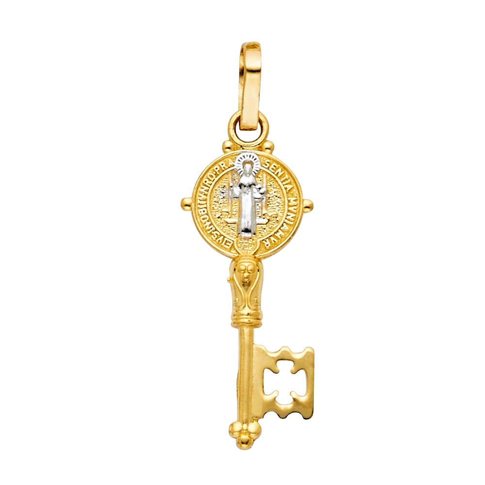 14K 2T KEY SAN BENITO PENDANT: 14K 2T Key San Benito Pendant Type: Pendant Material Type: 14k Gold Material Color: Two Tone Avg. Weight: 1.19 Gr. Size: Height : 30 mm, Width : 10 mm Accessories: None Notice: When purcha