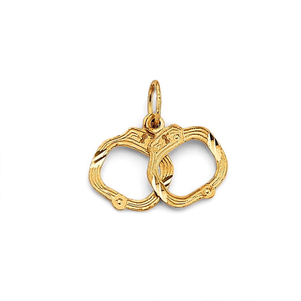 14KY HAND CUFFS PENDANT: 14KY Hand cuffs Pendant Type: Pendant Material Type: 14k Gold Material Color: Yellow Avg. Weight: 0.82 Gr. Size: Height : 18 mm, Width : 20 mm Accessories: None Notice: When purchasing pre-owned