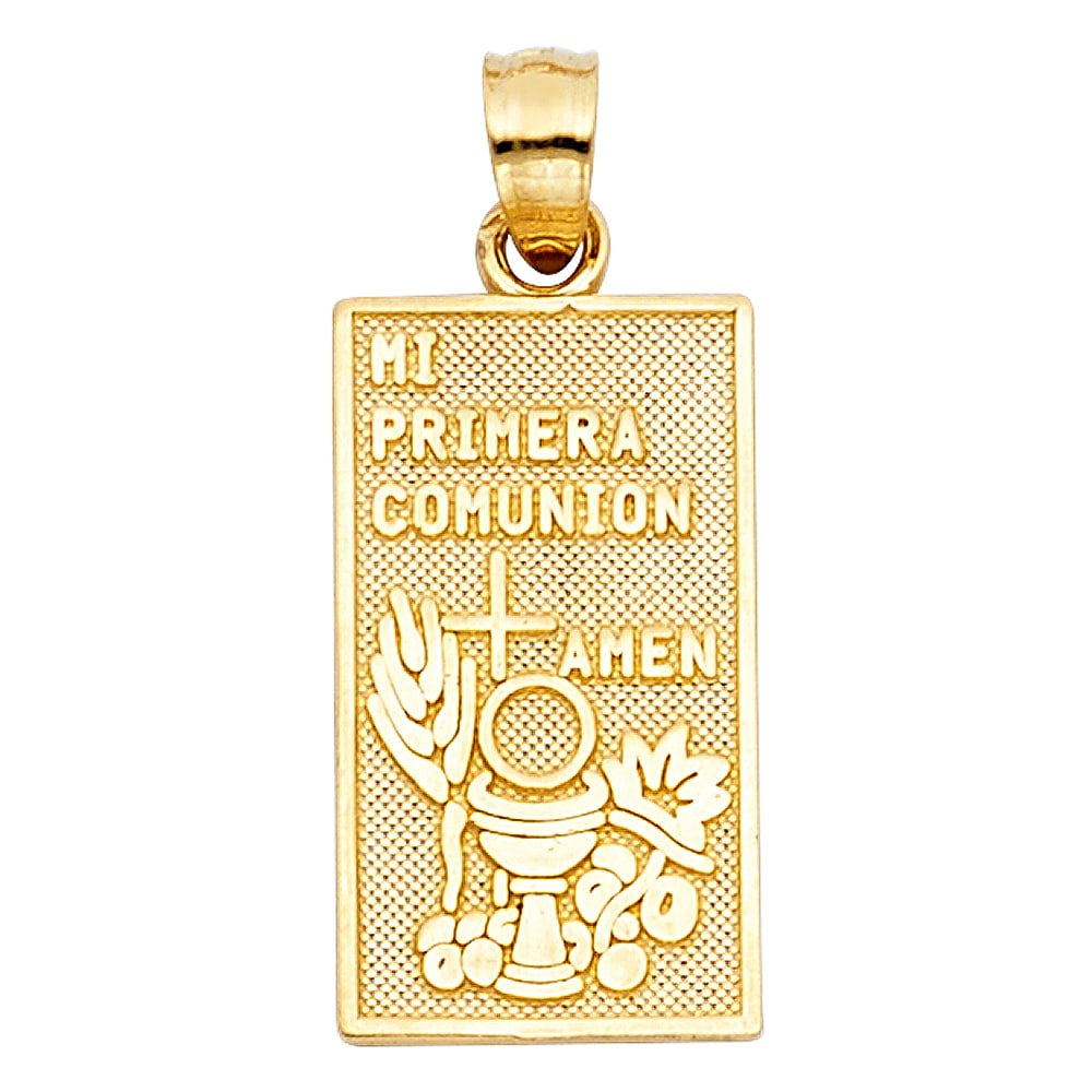 14KY COMMUNION PENDANT: 14KY Communion Pendant Type: Pendant Material Type: 14k Gold Material Color: Yellow Avg. Weight: 1.41 Gr. Size: Height : 18 mm,Width : 10 mm Accessories: None Notice: When purchasing pre-o