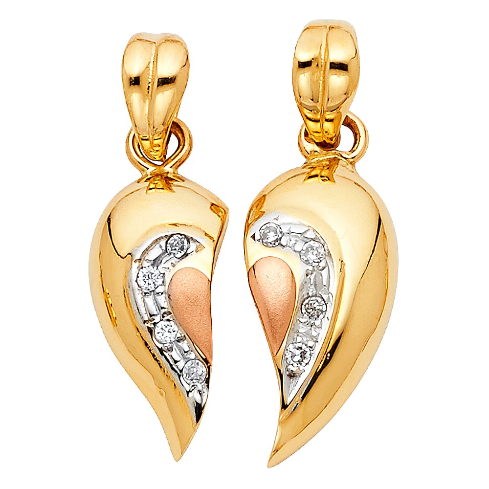 14K 2T CZ HEART PENDANT SET: 14K 2T CZ Heart Pendant Set Type: Pendant Material Type: 14k Gold Material Color: Two Tone Avg. Weight: 3.25 Gr. Size: Height : 17 mm Width : 17 mm Accessories: None Notice: When purchasin