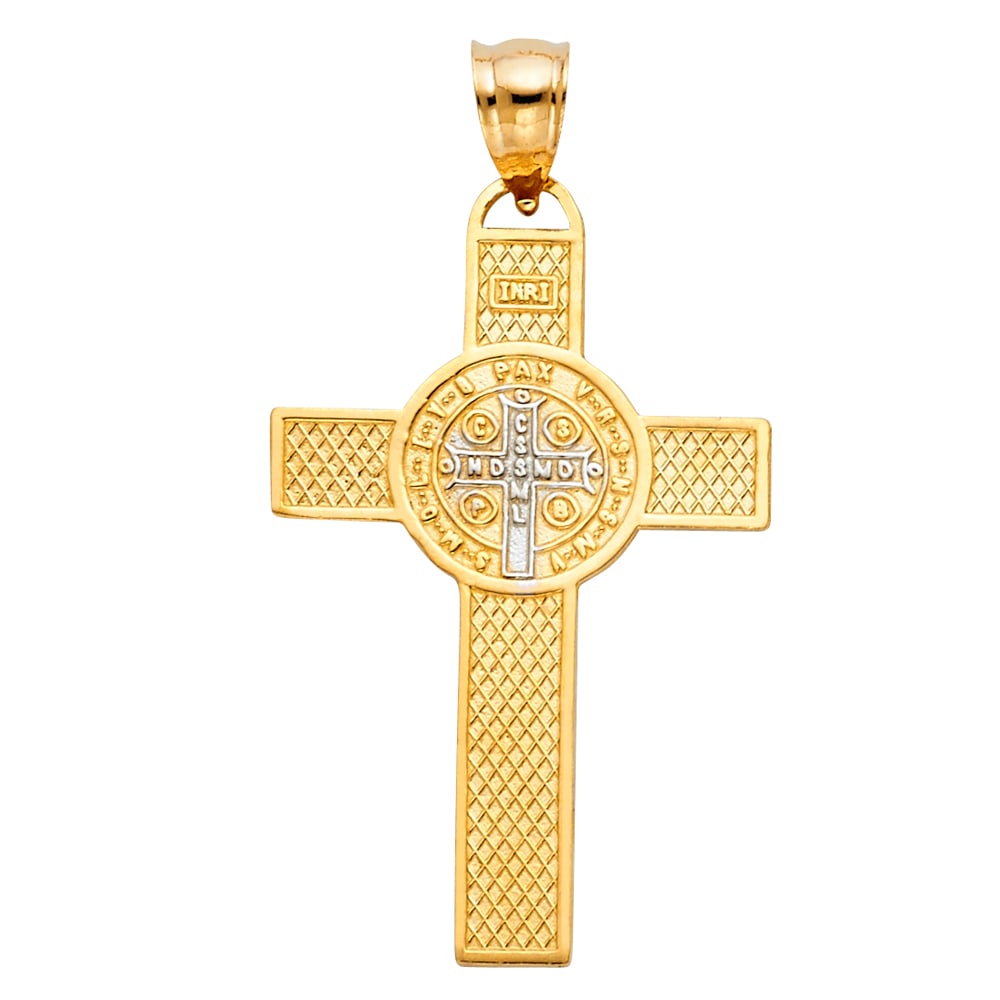 14K 2T SAN BENITO CROSS: 14K 2T San Benito Cross Type: Pendant Material Type: 14k Gold Material Color: Two Tone Avg. Weight: 2.51 Gr. Size: Height : 35 mm,Width : 25 mm Accessories: None Notice: When purchasing pre-owned