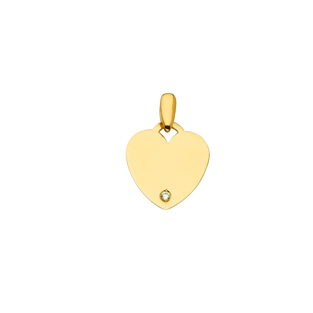 14KY ENGRAVABLE CZ HEART PENDANT: 14KY Engravable CZ Heart Pendant Type: Pendant Material Type: 14k Gold Material Color: Yellow Avg. Weight: 1.53 Gr. Size: Height : 20 mm,Width : 15 mm Accessories: None Notice: When purchasing