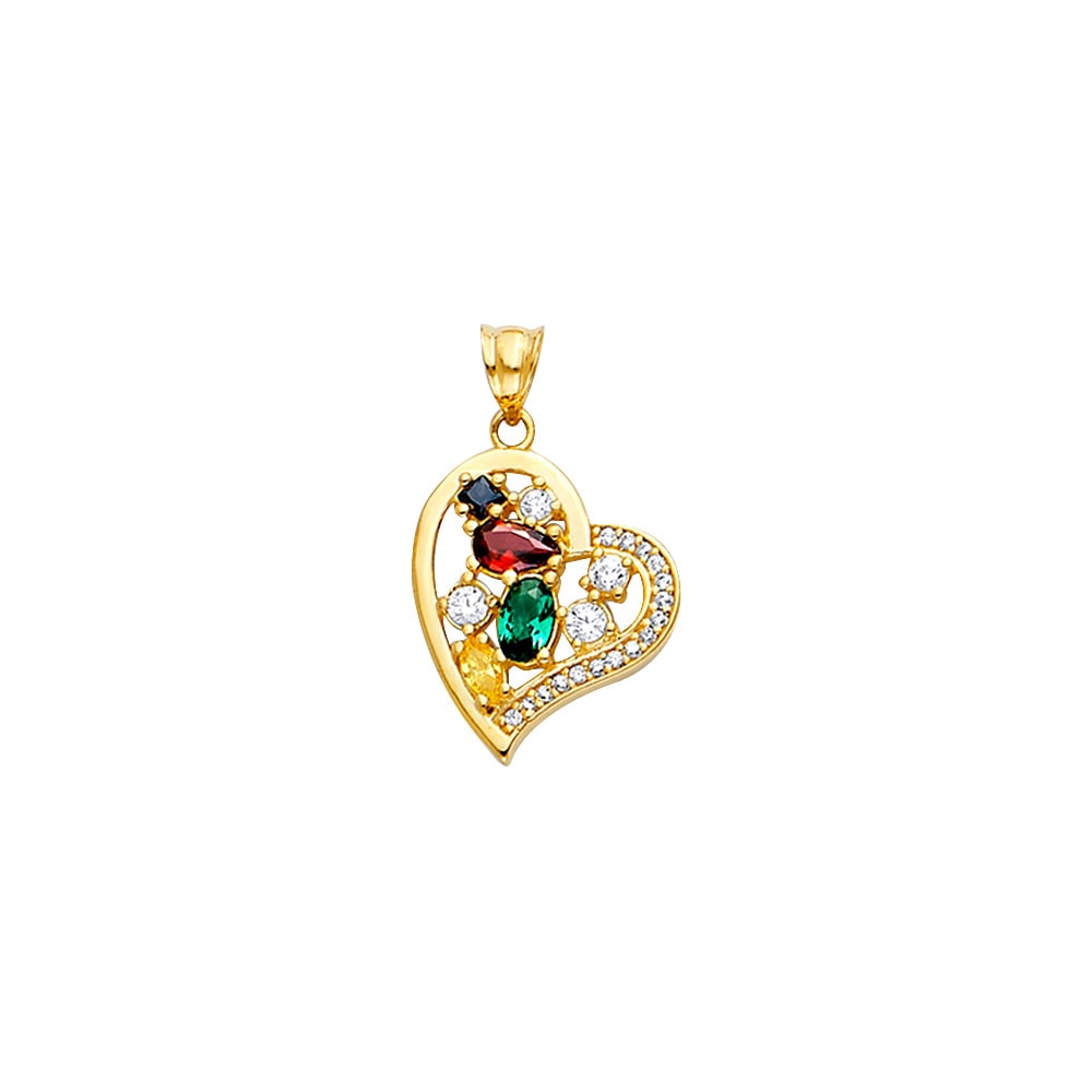 14KY HEART PENDANT WITH FAMILY CZ: 14KY Heart Pendant with Family CZ Type: Pendant Material Type: 14k Gold Material Color: Yellow Avg. Weight: 1.66 Gr. Size: Height : 25 mm, Width : 15 mm Accessories: None Notice: When purc