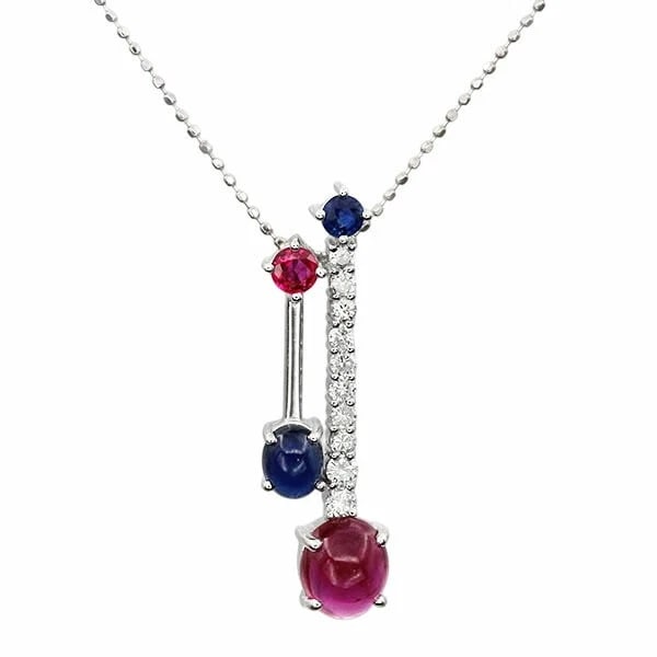 18K WG RUBY SAPPHIRE DIAMOND SLIDE CHAIN NECKLACE: 18K WG Ruby Sapphire Diamond Slide Chain Necklace Brand: Unbranded Type/Style: Necklace Material: 18K WG, Main Stone Ruby Color: WG Size: Size Length: approx. 45cm Top: approx. W7mm x H29mm * Regardin