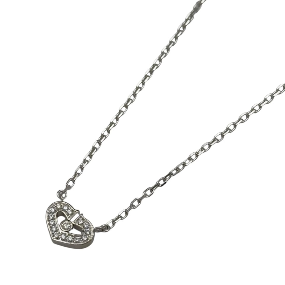 CARTIER C HEART DIAMOND NECKLACE: Cartier C Heart Diamond Necklace Brand: Cartier Type/Style: Necklace Material: 18K WG Color: WG Size: Size Height: approx. 7.2mm Width: approx. 10.0mm Total length: approx. 40cm Accessories: None