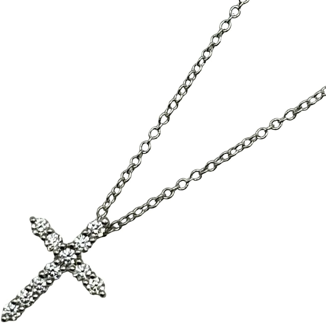 TIFFANY & CO. SMALL CROSS DIAMOND NECKLACE PLATINUM: Tiffany & Co. Small Cross Diamond Necklace Platinum Brand: Tiffany & Co. Type/Style: Necklace Material: Pt950 Color: PT Size: Size Height: approx. 14.2mm Width: approx. 10.6mm Chain length: approx. 40