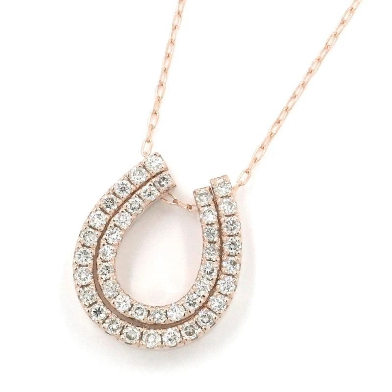 NATURAL DIAMOND NECKLACE 18K PG HORSESHOE MOTIF PENDANT: Natural Diamond Necklace 18K PG Horseshoe Motif Pendant Brand: Unbranded Type/Style: Necklace Material: 18K PG, Main Stone Natural Diamond Color: PG Size: Size Effective length 45cm (with free adjuste
