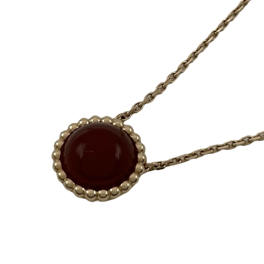 VAN CLEEF & ARPELS PERLE COULEUR NECKLACE: Van Cleef & Arpels Perle Couleur Necklace Brand: Van Cleef & Arpels Type/Style: Necklace Material: 18K PG, Main Stone Carnelian Color: PG Size: Size Height: approx. 12.8mm Width: approx. 12.8mm Chain 