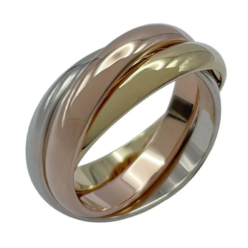 CARTIER TRINITY RING 18K PG/WG JEWELRY: Cartier Trinity Ring 18K PG/WG Jewelry Brand: Cartier Type/Style: Ring Material: 18K PG/WG/YG Color: PG/WG/YG Size: 6 US Accessories: None Accessories Notice: When purchasing pre-owned goo