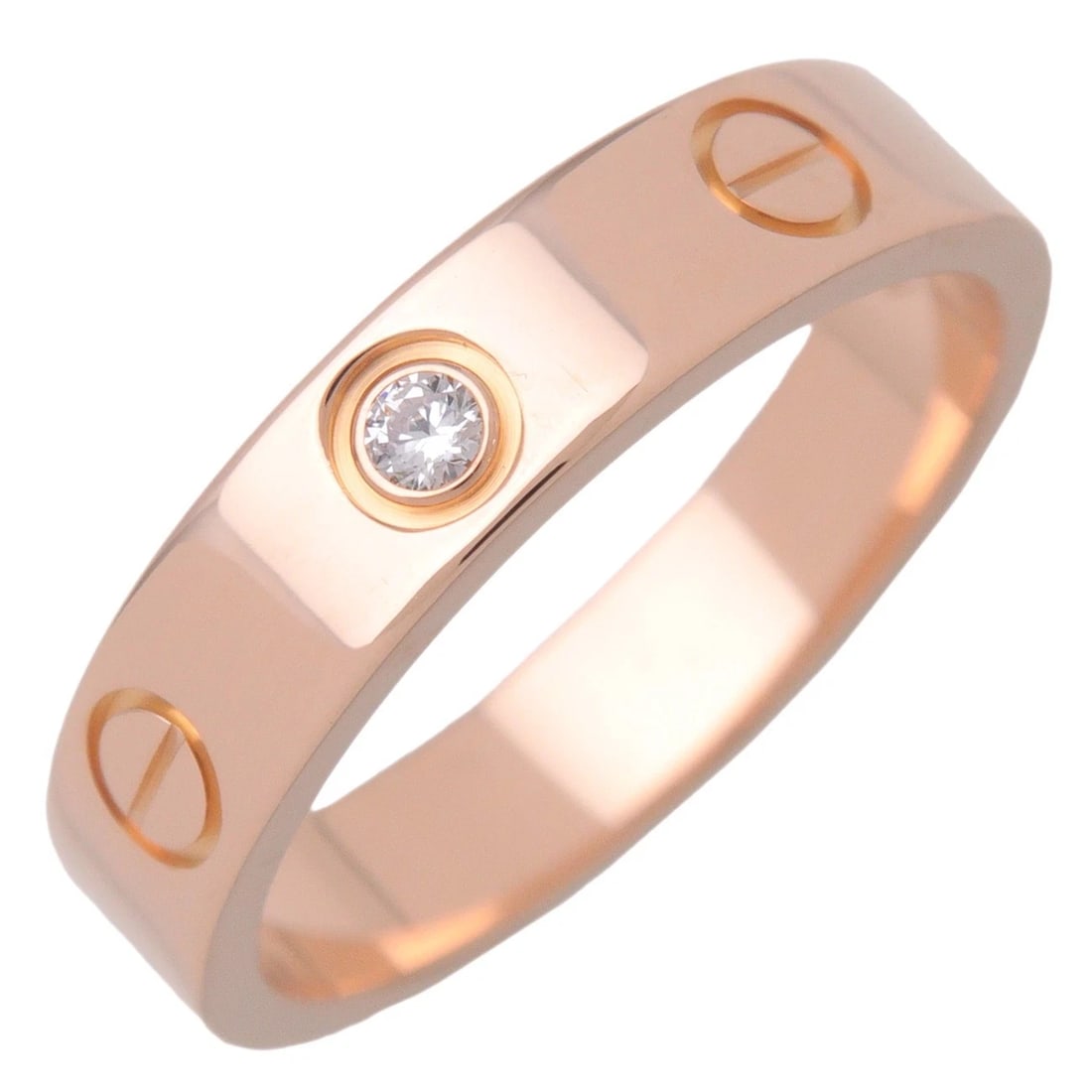 CARTIER MINI LOVE DIAMOND RING 18K PINK GOLD: Cartier Mini Love Diamond Ring 18K Pink Gold Brand: Cartier Type/Style: Ring Material: 18K PG Color: PG Size: 5.25 US Accessories: None Accessories Notice: When purchasing pre-owned goods,
