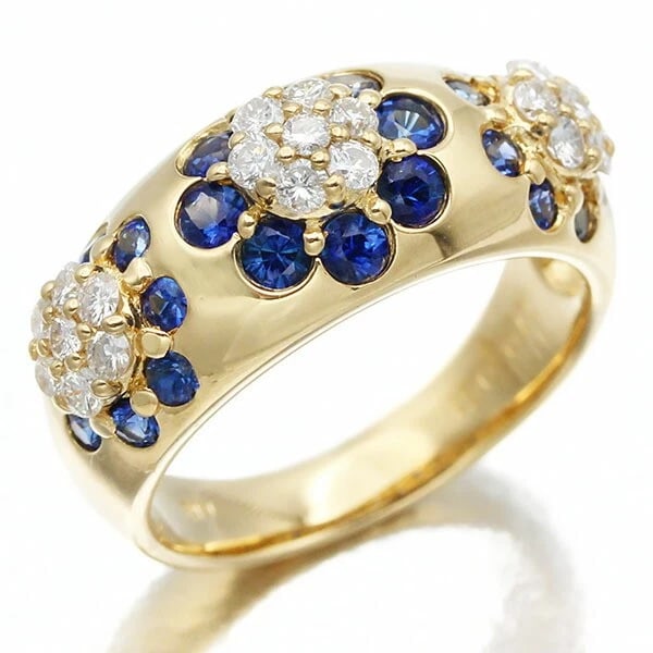 18K YG FLOWER SAPPHIRE DIAMOND RING (1 of 6)