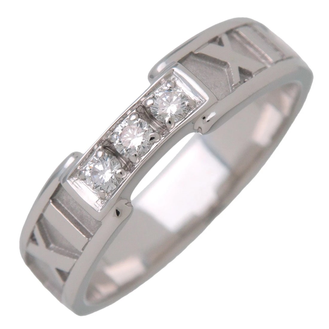 TIFFANY & CO. ATLAS 3P DIAMOND RING: Tiffany & Co. Atlas 3P Diamond Ring Brand: Tiffany & Co. Type/Style: Ring Material: K18 WG Color: WG Size: 8.5 US Accessories: None Accessories Notice: When purchasing pre-owned goods, ple