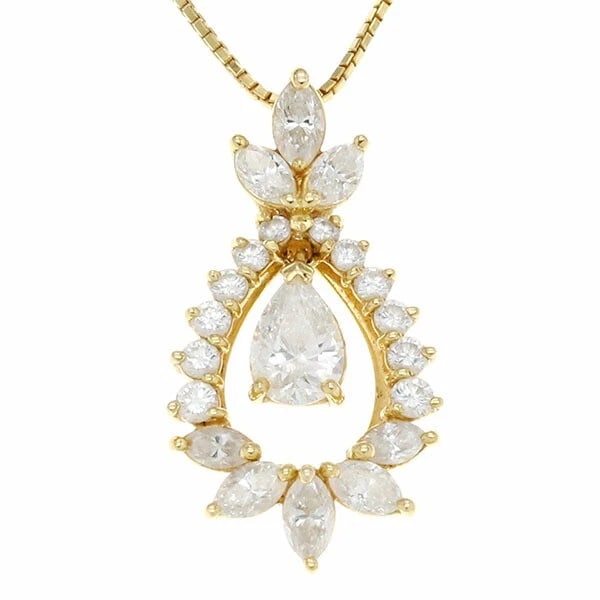 18K YG DIAMOND SWING PENDANT NECKLACE: 18K YG Diamond Swing Pendant Necklace Brand: Unbranded Type/Style: Necklace Material: 18K YG Color: YG Size: Size Length: Approx. 40cm Top: Approximately W25mm x H13mm Accessories: None Ac