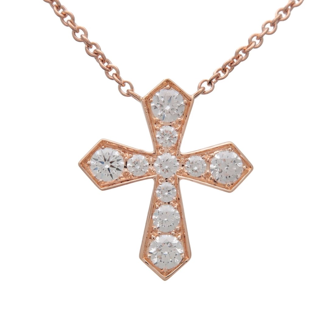 GRAFF TRAPEZOID CROSS NECKLACE DIAMOND 18K PINK GOLD: Graff Trapezoid Cross Necklace Diamond 18K Pink Gold Brand: Graff Type/Style: Necklace Material: K14 WG Color: WG Size: Size: W: 14.5 mm H: 16.5 mm D: 2.5 mm Chain Length (Neck Circumference): 43.5 cm