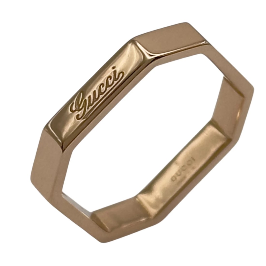 GUCCI OCTAGONAL RING PINK GOLD 18K JEWELRY: Gucci Octagonal Ring Pink Gold 18K Jewelry Brand: Gucci Type/Style: Ring Material: 18K PG Color: PG Size: 4 US Accessories: None Accessories Notice: When purchasing pre-owned goods, please
