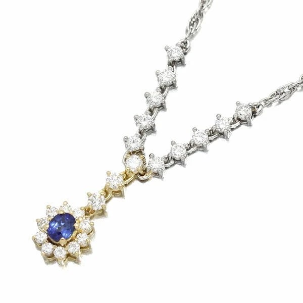 PLATINUM 18K YG DIAMOND SAPPHIRE NECKLACE: Platinum 18K YG Diamond Sapphire Necklace Brand: Unbranded Type/Style: Necklace Material: Pt900/850 18K YG Color: PT YG Size: Size Length: approx. 45cm Top: approx. W45mm x H25mm Accessories: None