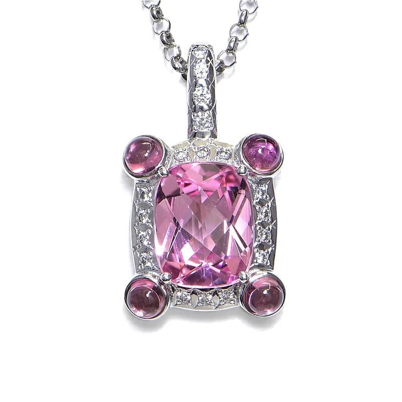TASAKI PINK TOURMALINE NECKLACE 18K WG: Tasaki Pink Tourmaline Necklace 18K WG Brand: Tasaki Type/Style: Necklace Material: 18K WG Pt850, Main Stone Tourmaline Color: WG PT Size: Size Maximum effective length 45cm (free adjuster) Chain widt