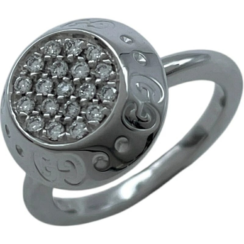 GUCCI GG LOGO RING WHITE GOLD 18K DIAMOND JEWELRY: Gucci Gg Logo Ring White Gold 18K Diamond Jewelry Brand: Gucci Type/Style: Ring Material: K18 WG Color: WG Size: 4 US Accessories: None Accessories Notice: When purchasing pre-owned goods,