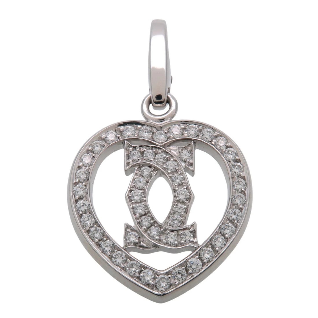 CARTIER 2C DOUBLE SEA HEART DIAMOND CHARM PENDANT TOP: Cartier 2C Double Sea Heart Diamond Charm Pendant Top Brand: Cartier Type/Style: Pendant Material: 18K WG Color: WG Size: Size: W: 18.2 mm H: 17.1 mm D: 1.8 mm Accessories: None Accessorie