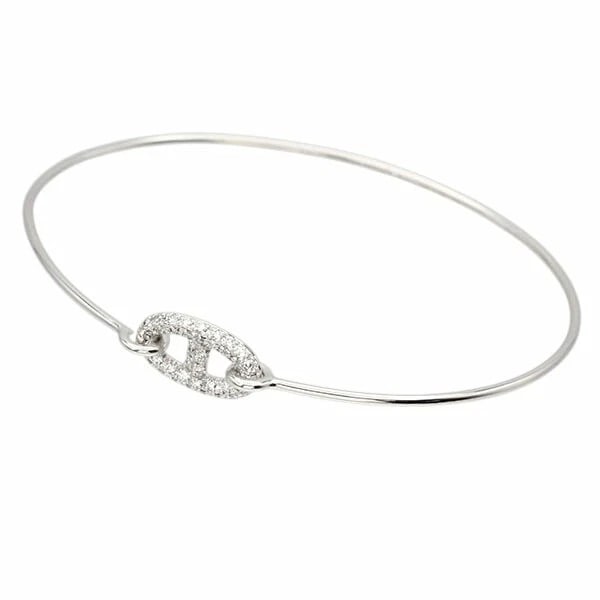 HERMES RONDE CHAINE D'ANCRE BANGLE LG 18K WG DIAMOND: Hermes Ronde Chaine d'Ancre Bangle LG 18K WG Diamond Brand: Hermes Type/Style: Bracelet Material: K18 WG Color: WG Size: Size Arm circumference (inner circumference): Approximately 16.5cm to 17.5cm Wi