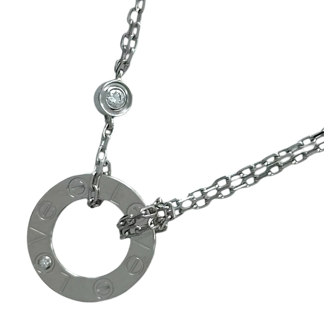 CARTIER LOVE CIRCLE DIAMOND NECKLACE WHITE GOLD 750: Cartier Love Circle Diamond Necklace White Gold 750 Brand: Cartier Type/Style: Necklace Material: K18 WG Color: WG Size: Size Height: approx. 12.9mm Width: approx. 12.9mm Chain length: approx. 38cm