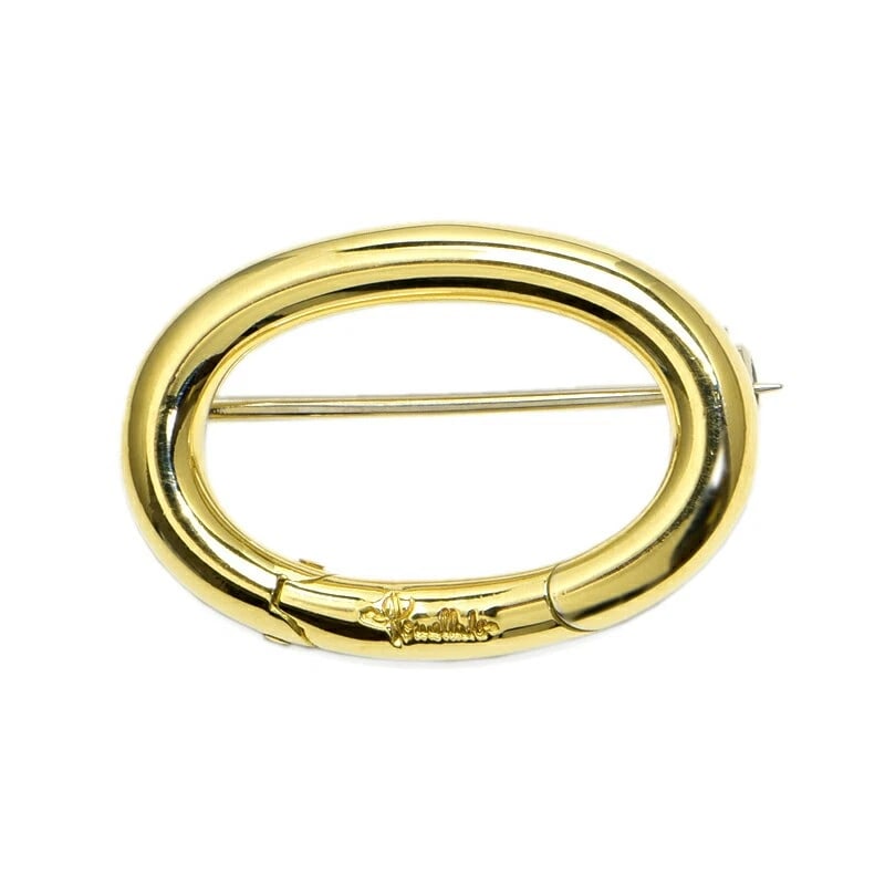 POMELLATO CIRCLE BROOCH 18K YG 9G: Pomellato Circle Brooch 18K YG 9g Brand: Pomellato Type/Style: Brooche Material: 18K YG Color: YG Size: Size Motif 26.7mm x 18.3mm Accessories: None Accessories Notice: When purchasing pre