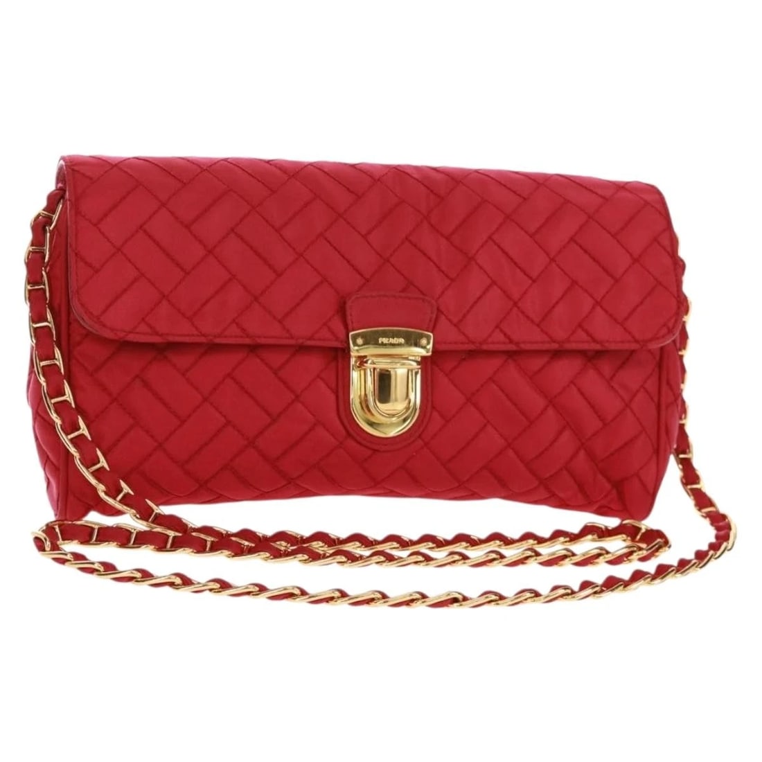 PRADA CHAIN SHOULDER BAG NYLON PINK GOLD: PRADA Chain Shoulder Bag Nylon Pink Gold Brand: PRADA Type/Style: Shoulder Bag Material: Nylon Color: Pink/Gold Size: Size(Inch) W9.4 x H5.1 x D1.2inch(Approx) Accessories: None Accessorie