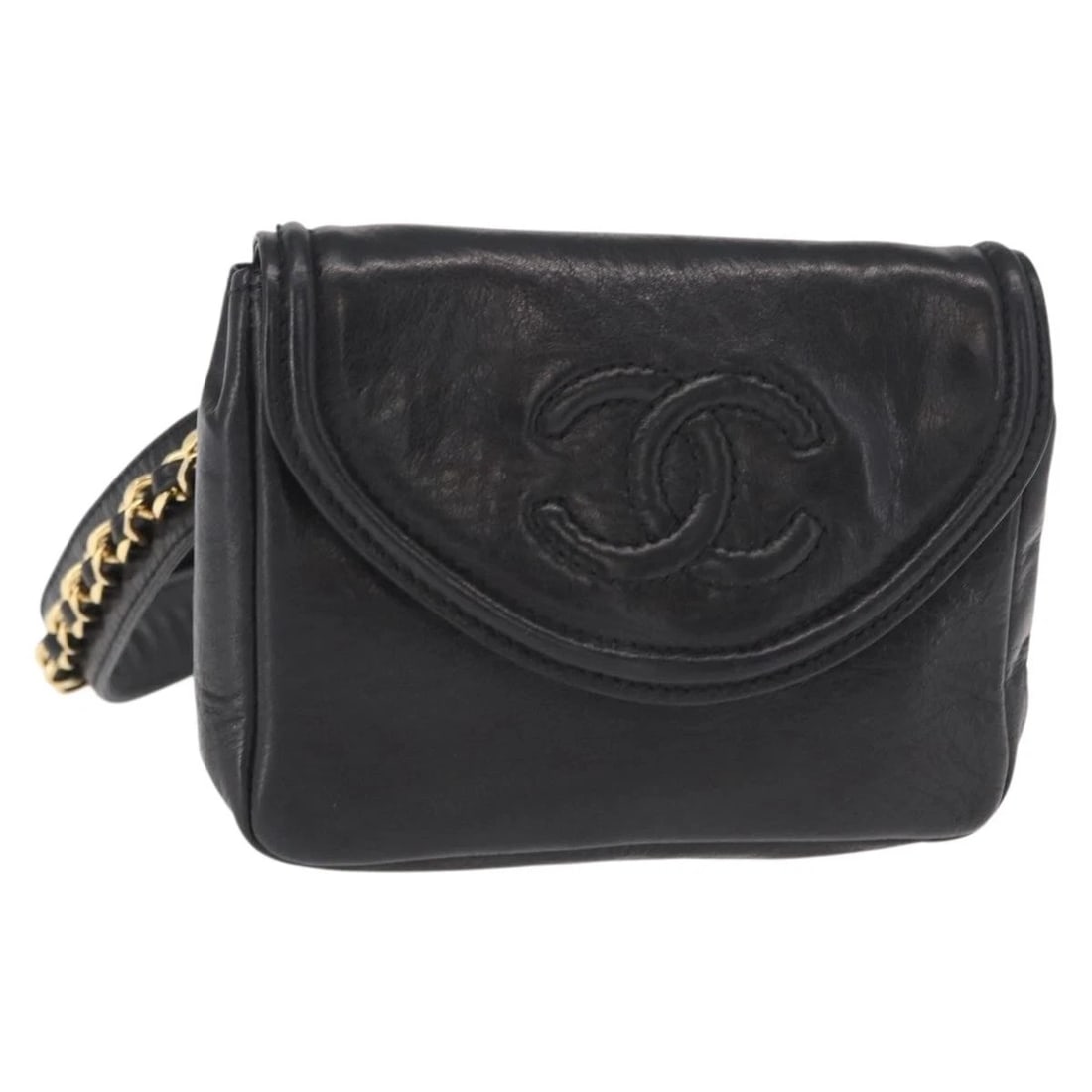 CHANEL WAIST BAG LAMB SKIN BLACK GOLD: CHANEL Waist bag Lamb Skin Black Gold Brand: CHANEL Type/Style: Waist bag Material: Lamb Skin Color: Black/Gold Size: Size(Inch) W5.5 x H3.9 x D1.2inch(Approx) Accessories: None Accessorie