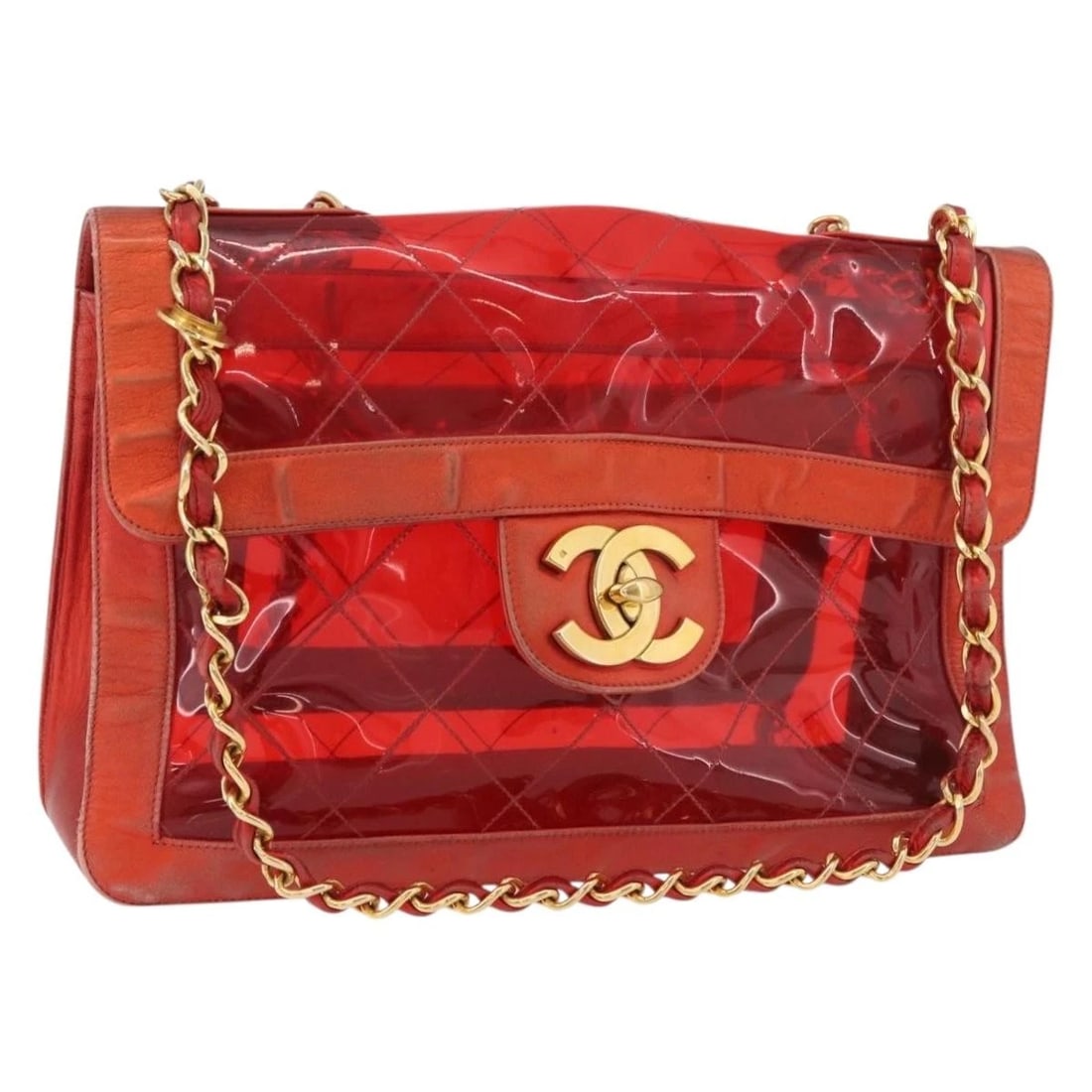 CHANEL MATELASSE CHAIN SHOULDER BAG: CHANEL Matelasse Chain Shoulder Bag Brand: CHANEL Type/Style: Shoulder Bag Material: Vinyl Color: Red/Gold Size: Size(Inch) W13.0 x H7.9 x D3.9inch(Approx) Accessories: None Accessories No