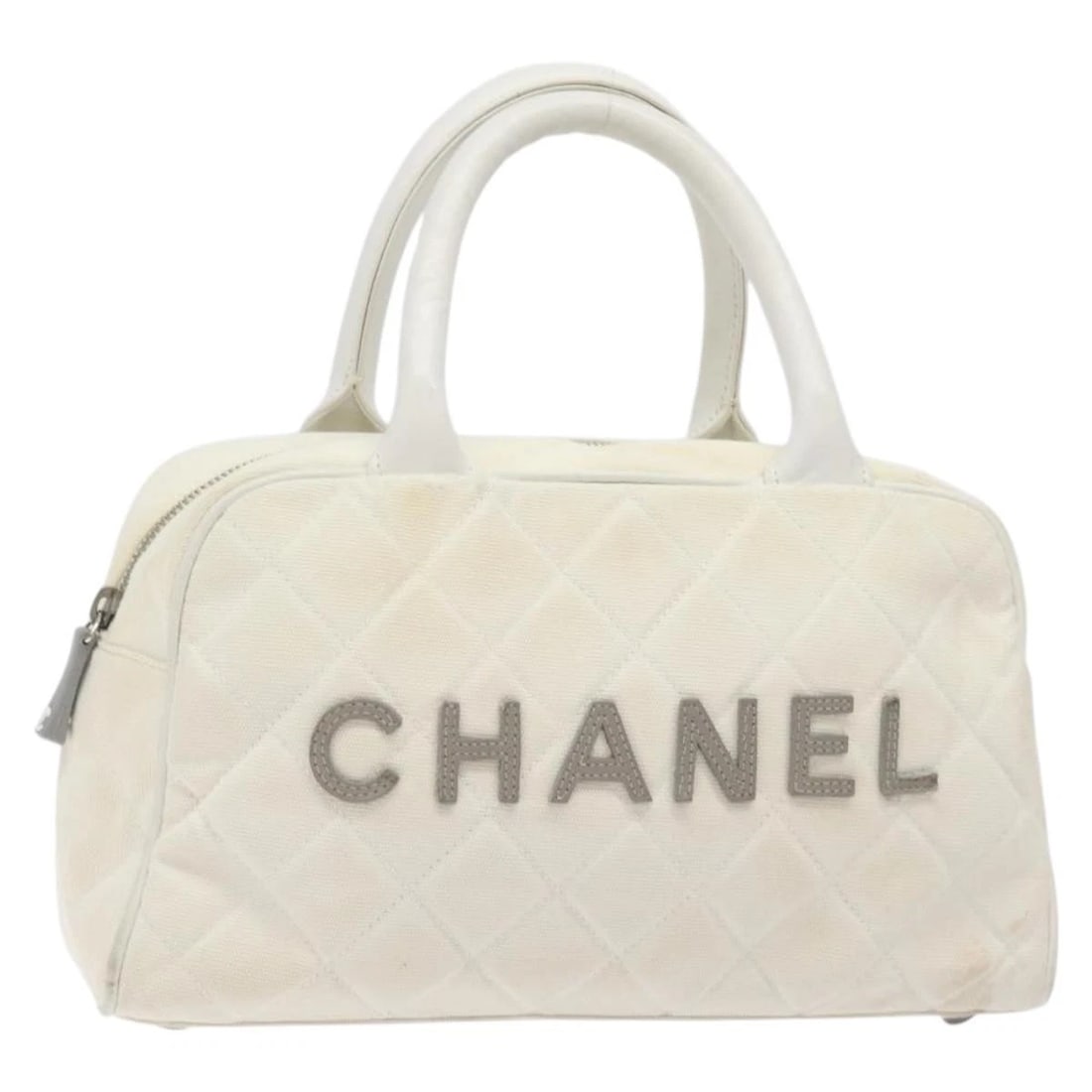 CHANEL SPORTS MATELASSE HAND BAG: CHANEL Sports Matelasse Hand Bag Brand: CHANEL Type/Style: Hand Bag Material: Canvas Color: White/Silver Size: Size(Inch) W10.6 x H5.9 x D3.1inch(Approx) Accessories: None Accessories Noti
