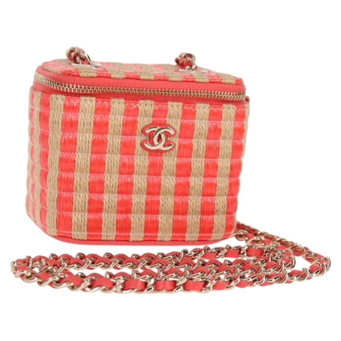 CHANEL CHAIN SHOULDER BAG STRAW BEIGE: CHANEL Chain Shoulder Bag Straw Beige Brand: CHANEL Type/Style: Shoulder Bag Material: Wood Color: Beige/Gold Size: Size(Inch) W3.9 x H3.5 x D2.8inch(Approx) Accessories: None Accessories