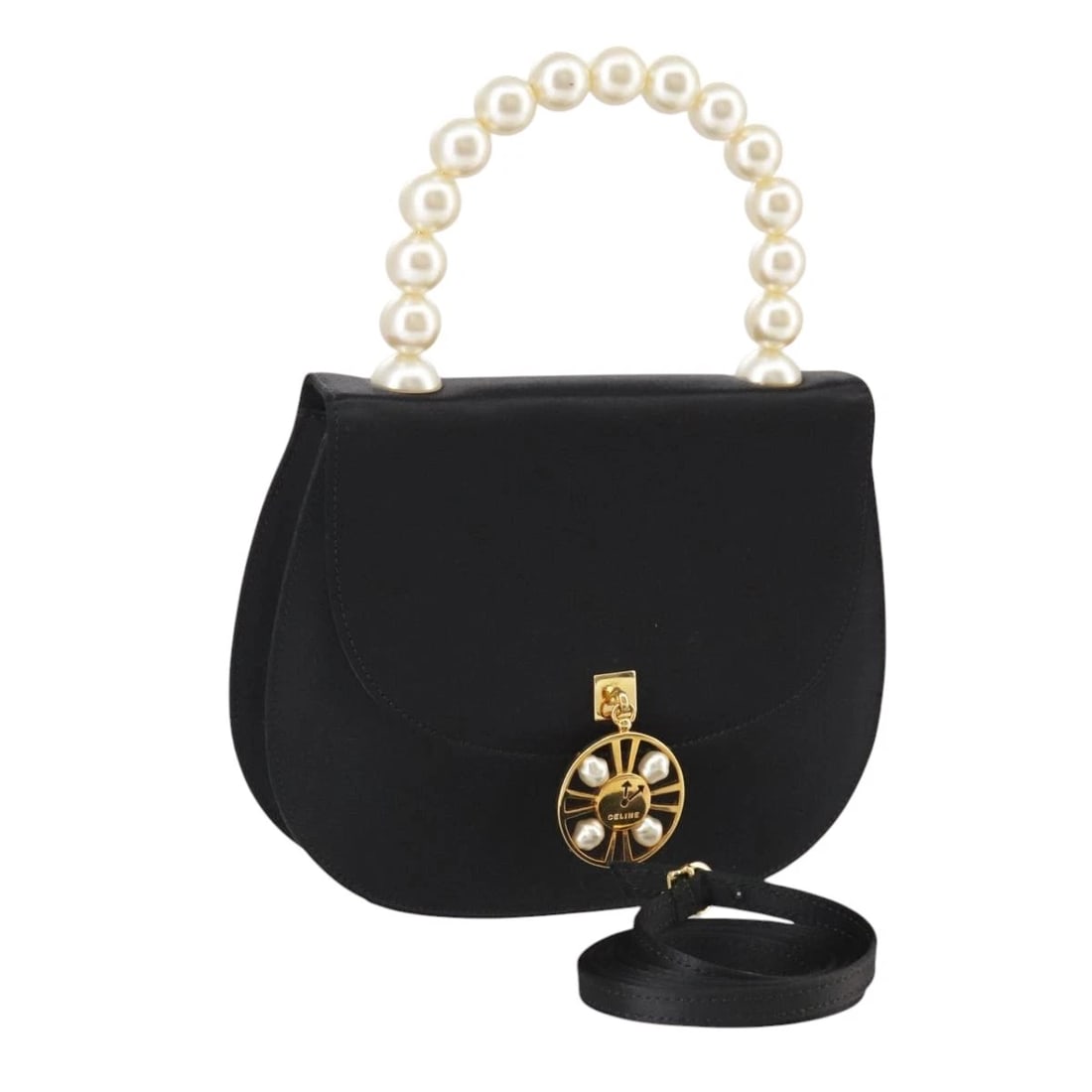 CELINE HAND BAG SATIN 2WAY BLACK: CELINE Hand Bag Satin 2way Black Brand: CELINE Type/Style: Hand Bag Material: Satin Color: Black Size: Size(Inch) W8.7 x H6.3 x D1.2inch(Approx) Accessories: None Accessories Notice: When