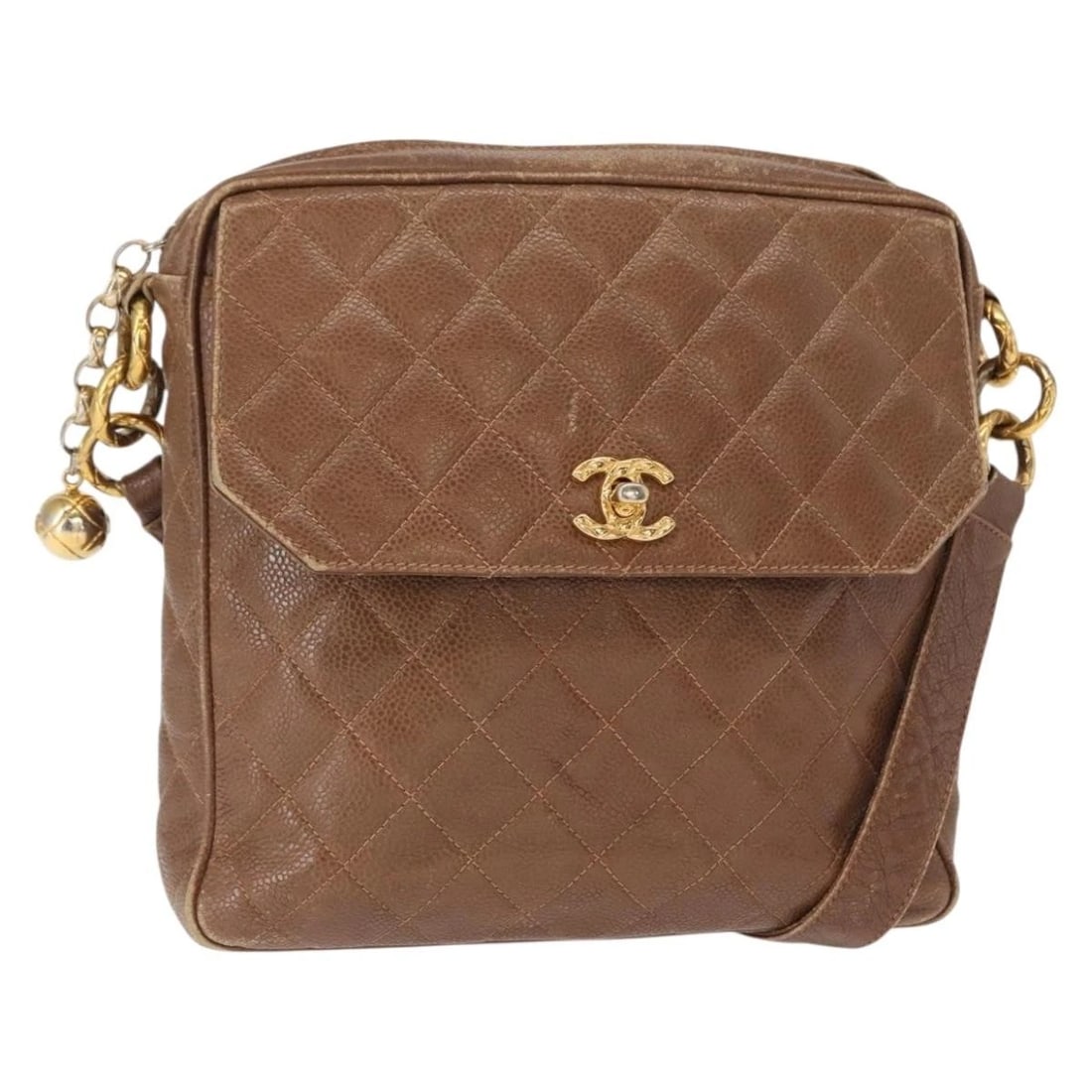 CHANEL MATELASSE SHOULDER BAG GRAINED CALF SKIN BROWN GOLD: CHANEL Matelasse Shoulder Bag Grained Calf Skin Brown Gold Brand: CHANEL Type/Style: Shoulder Bag Material: Caviar Skin Color: Brown/Gold Size: Size(Inch) W9.1 x H8.7 x D2.8inch(Approx) Accessorie