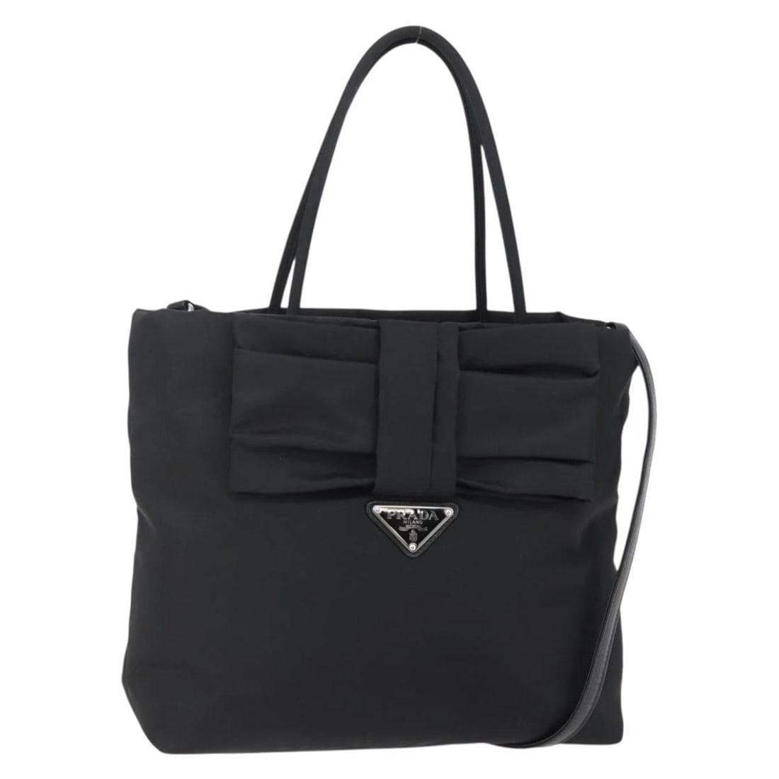 PRADA HAND BAG NYLON 2WAY BLACK SILVER: PRADA Hand Bag Nylon 2way Black Silver Brand: PRADA Type/Style: Hand Bag Material: Nylon Color: Black/Silver Size: W9.8 x H9.1 x D3.5inch(Approx) Accessories: None Accessories Notice: When