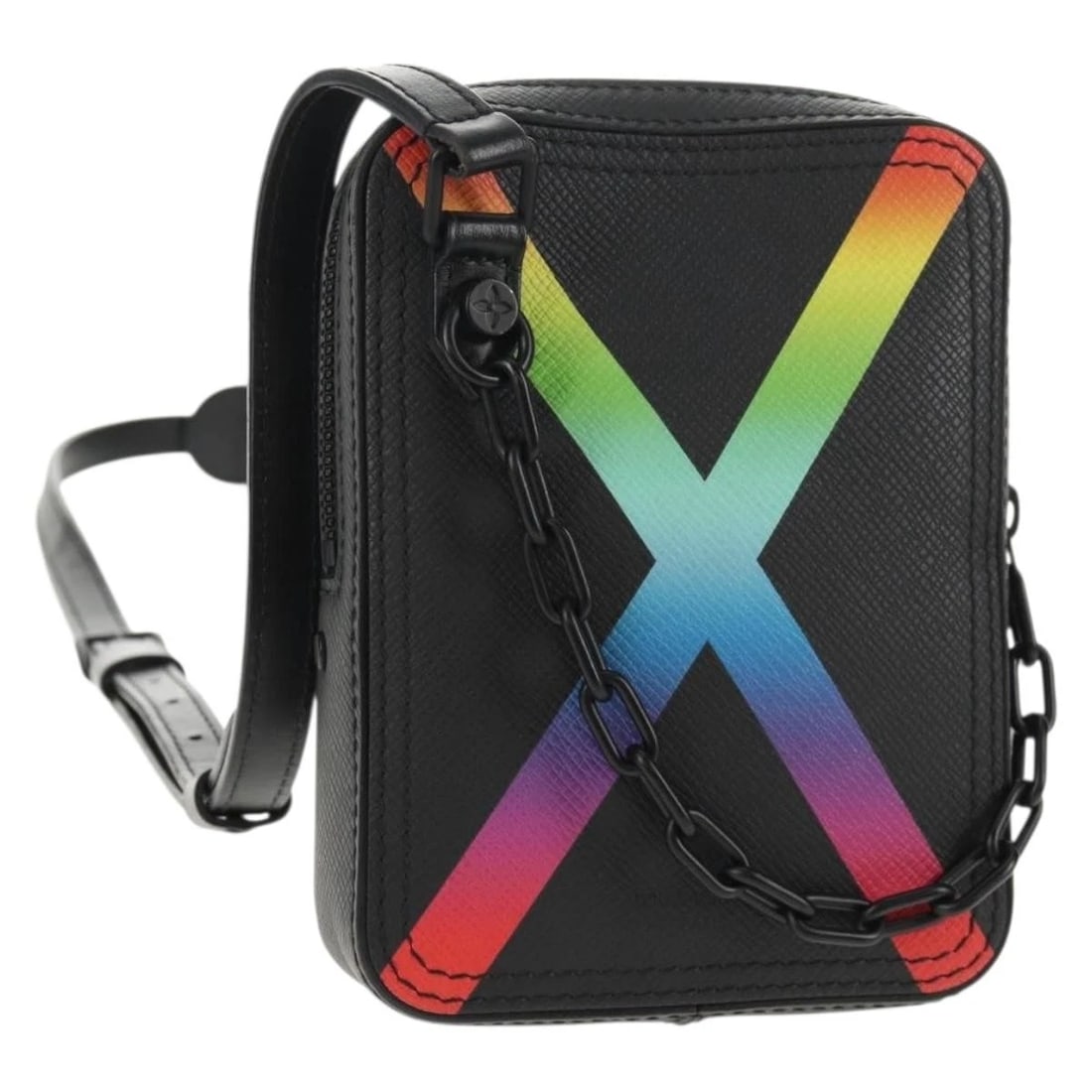 LOUIS VUITTON TAIGA RAINBOW DANUBE MESSENGER BAG: LOUIS VUITTON Taiga Rainbow Danube Messenger Bag Brand: LOUIS VUITTON Type/Style: Shoulder Bag Material: Taiga Leather Color: Black Size: W4.7 x H6.3 x D1.6inch(Approx) Accessories: None A
