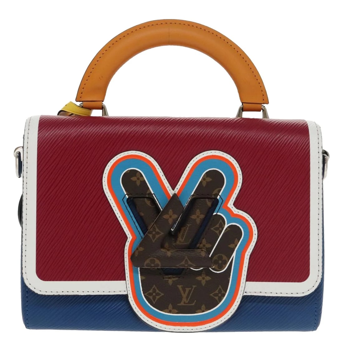 LOUIS VUITTON EPI PEACE LOVE TWIST MM HAND BAG: LOUIS VUITTON Epi Peace Love Twist MM Hand Bag Brand: LOUIS VUITTON Type/Style: Hand Bag Material: Epi Leather Color: Red/Blue Size: W9.1 x H6.7 x D3.5inch(Approx) Accessories: None Accessories