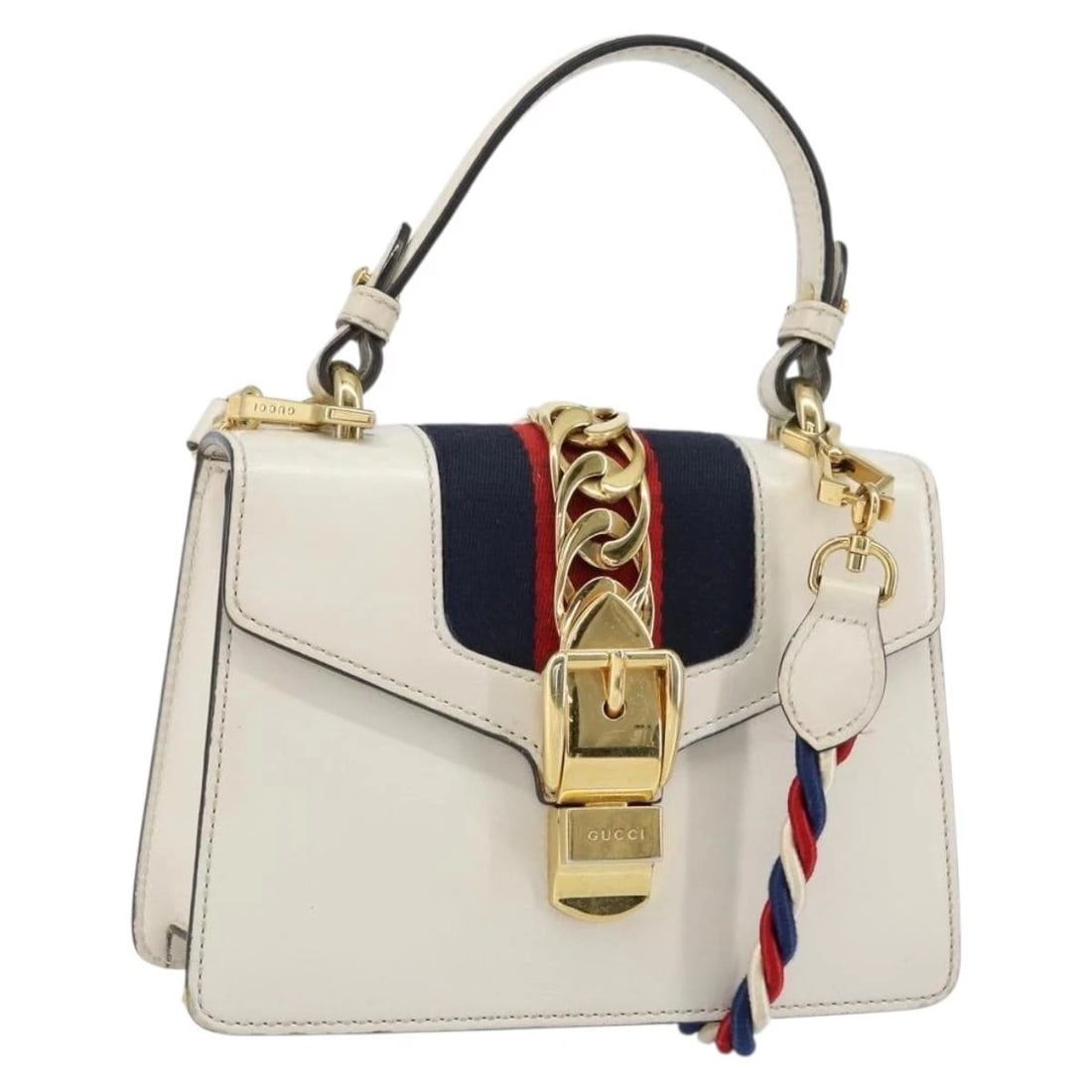 GUCCI SHERRY LINE HAND BAG LEATHER 2WAY: GUCCI Sherry Line Hand Bag Leather 2way Brand: GUCCI Type/Style: Hand Bag Material: Leather Color: White/Gold/Navy Size: W7.9 x H5.1 x D1.2inch(Approx) Accessories: None Accessories Notice