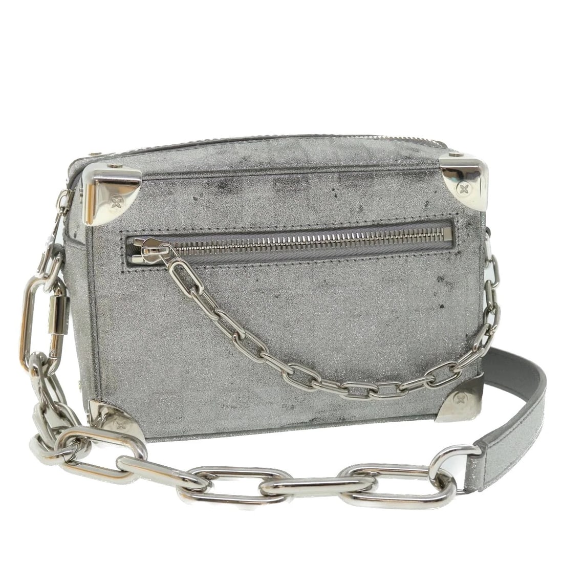 LOUIS VUITTON DAMIER GLITTER MINI SOFT TRUNK BAG: LOUIS VUITTON Damier Glitter Mini Soft Trunk Bag Brand: LOUIS VUITTON Type/Style: Shoulder Bag Material: Damier Ebene Canvas Color: Silver Size: W7.1 x H4.7 x D2.8inch(Approx) Accessories: None